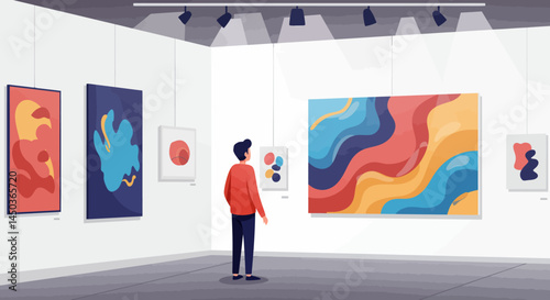 Abstract Artworks Displayed in a Modern Gallery Space