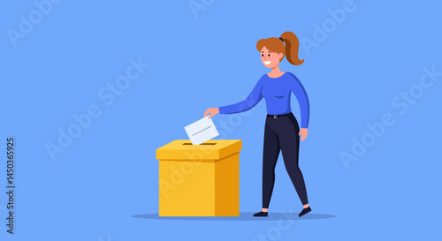 Ballot Being Cast into Yellow Box Against Blue
