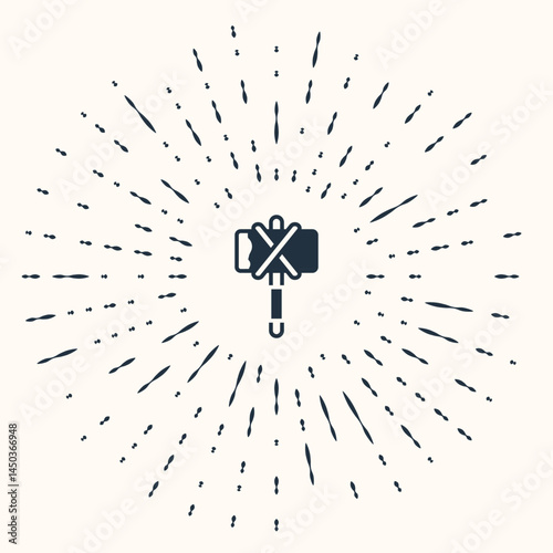 Grey Medieval axe icon isolated on beige background. Battle axe, executioner axe. Medieval weapon. Abstract circle random dots. Vector