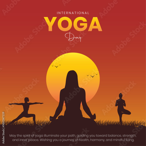 21 June - International Yoga Day Post and Greeting Card Design. Modern and Elegant Yoga Day Creative with Yoga Postures Vector Illustration