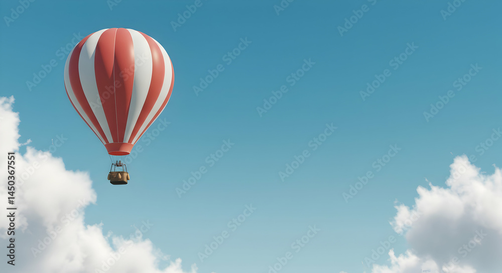 Fototapeta premium Vibrant Hot Air Balloon Soaring Through Clear Blue Sky with Clouds