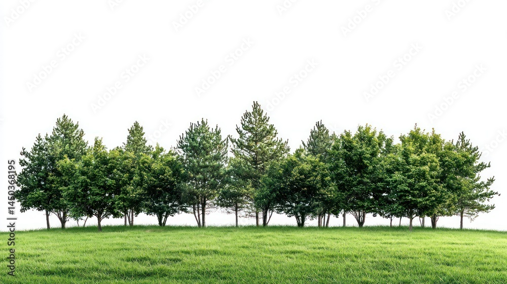 Obraz premium Minimalist green park with dense trees and shrubs isolated on white background