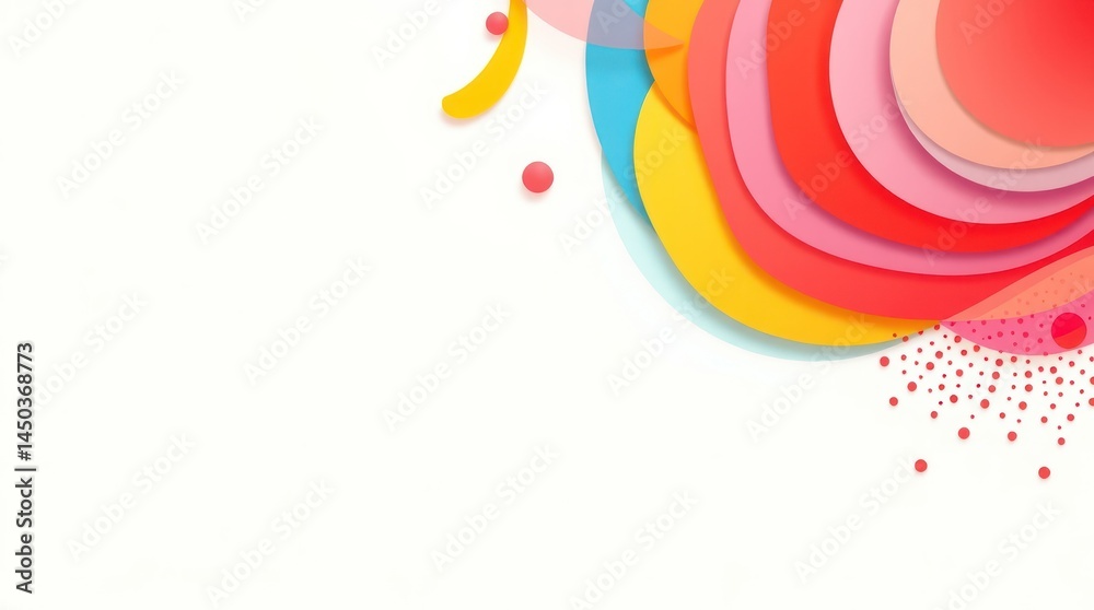 Fototapeta premium Colorful abstract art with layered circles, dots, and curves on white background