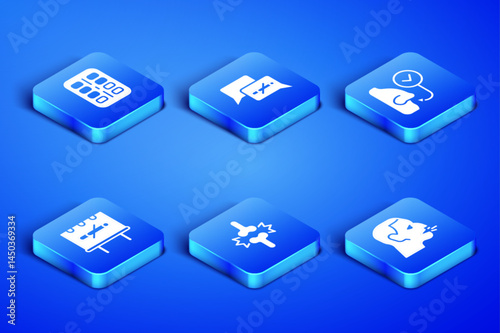 Set Man coughing, Nicotine gum blister pack, Joint pain, knee pain, No smoking, and Healthy breathing icon. Vector