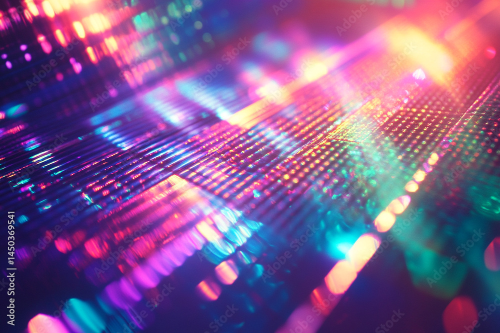 Holographic background with iridescent colors and light reflections, conveying the atmosphere of retro disco Holographic background with iridescent colors and light reflections, conveying the atmosphere of retro disco