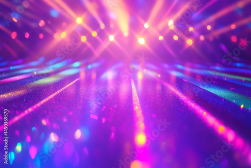 Holographic background with iridescent colors and light reflections, conveying the atmosphere of retro disco photo