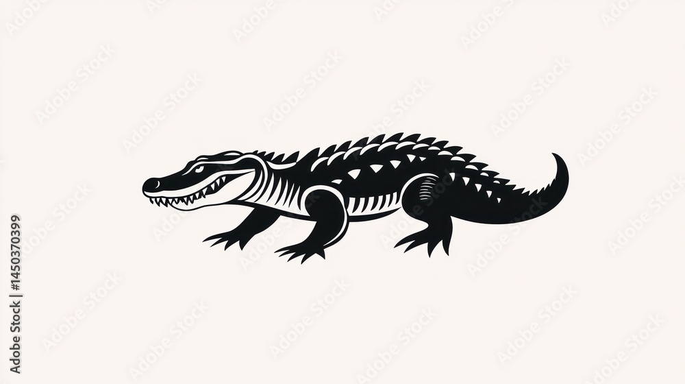Naklejka premium Silhouetted Alligator Profile, Graphic Design