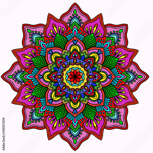 Blossom Mandala shape. Vintage decorative elements. Oriental pattern, vector illustration. Islam, Arabic, Indian, Moroccan, Spain, Turkish, Pakistan, Chinese, mystic, ottoman motifs, colorful 