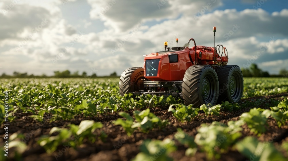 Autonomous agricultural vehicle in a field Autonomous agricultural vehicle in a field