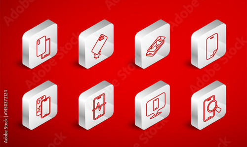 Set line Phone repair service, Shockproof phone, Mobile with broken screen, Glass protector, Smartphone, and icon. Vector