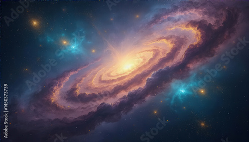 A stunning display of a galaxy filled with vibrant colors, swirling clouds, and countless stars in a deep cosmic expanse, showcasing the beauty of the universe