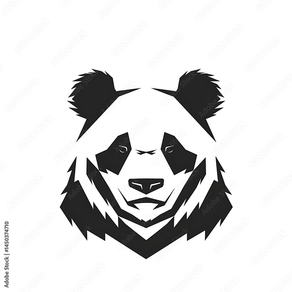 Fototapeta premium Geometric Style Panda Head Black and White Illustration