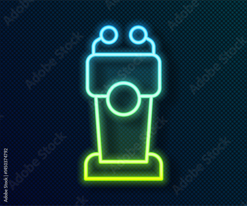 Glowing neon line Stage stand or debate podium rostrum icon isolated on black background. Conference speech tribune. Vector