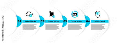 Set line Head with heartbeat, Refund money, Share file and Music streaming service icon. Vector