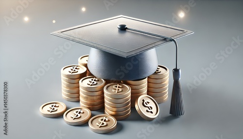 Realistic Graduation Cap on Coins Illustration