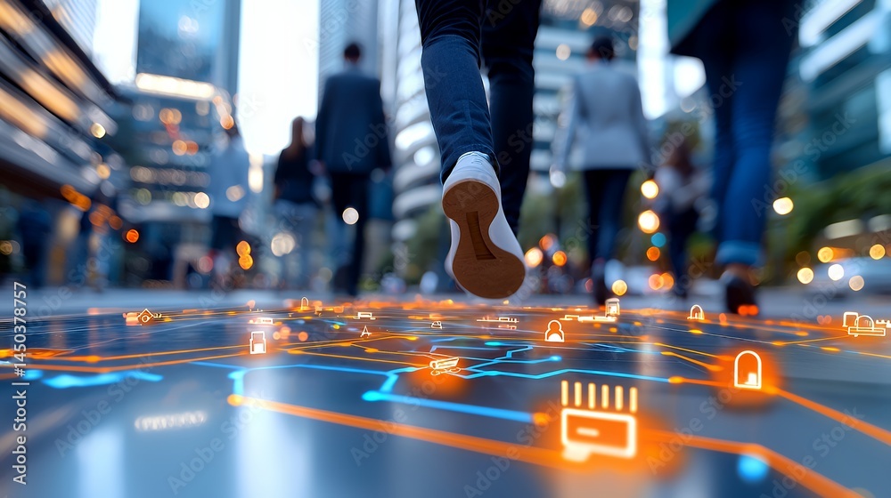 Fototapeta premium People Walking Technology Infrastructure