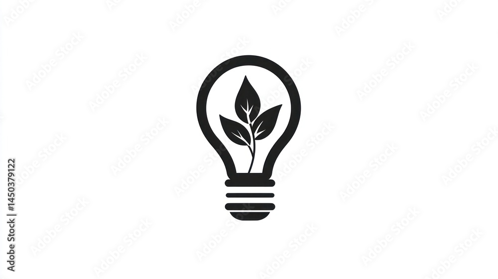 Simple black light bulb with leaves, representing innovation and sustainability. Suitable for stock use in educational materials, posters, or web designs Simple black light bulb with leaves, representing innovation and sustainability. Suitable for stock use in educational materials, posters, or web designs