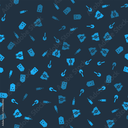 Set Bullet, Shovel, Binoculars and Military rank on seamless pattern. Vector