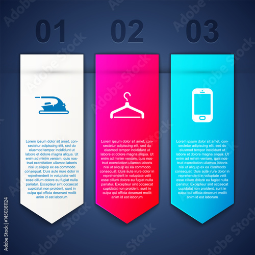 Set Electric iron, Hanger wardrobe and Mobile phone. Business infographic template. Vector