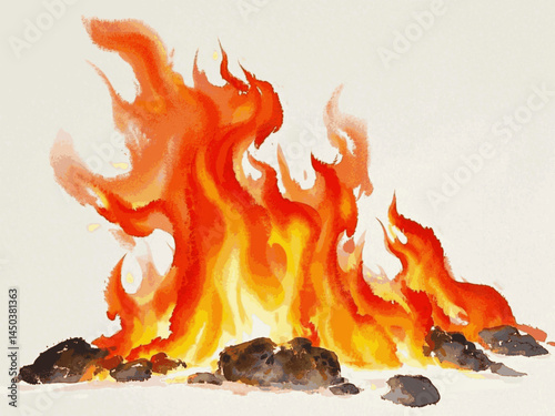Scorched Wash: Solar Surge flame isolated watercolor vector illustration svg