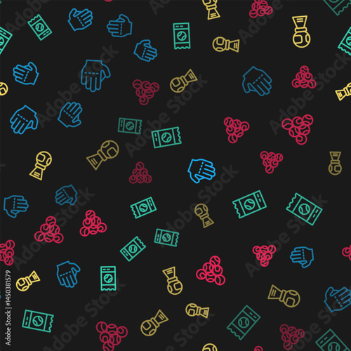 Set line Baseball glove, ticket, Award cup with baseball and on seamless pattern. Vector