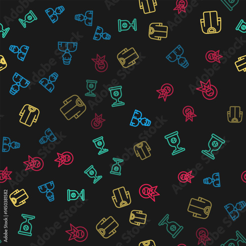 Set line Baseball player, Award cup with baseball, t-shirt and on seamless pattern. Vector