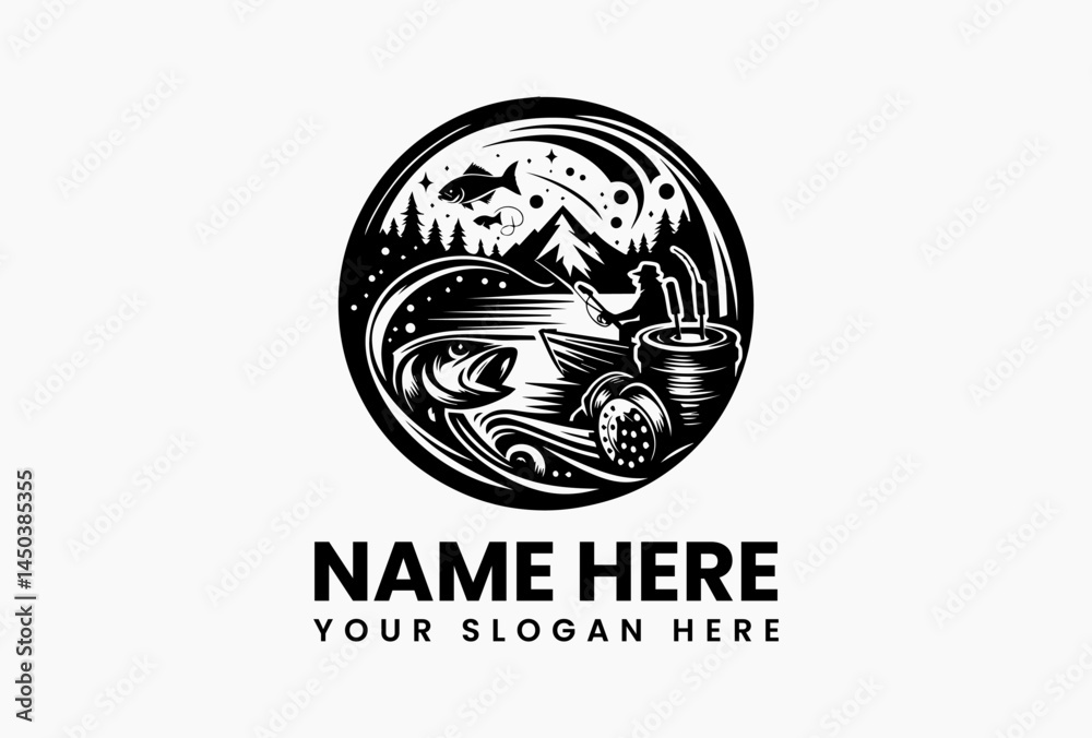 Fototapeta premium Modern fish silhouette formed by negative space lines, sleek vector logo for eco-conscious fishing brands