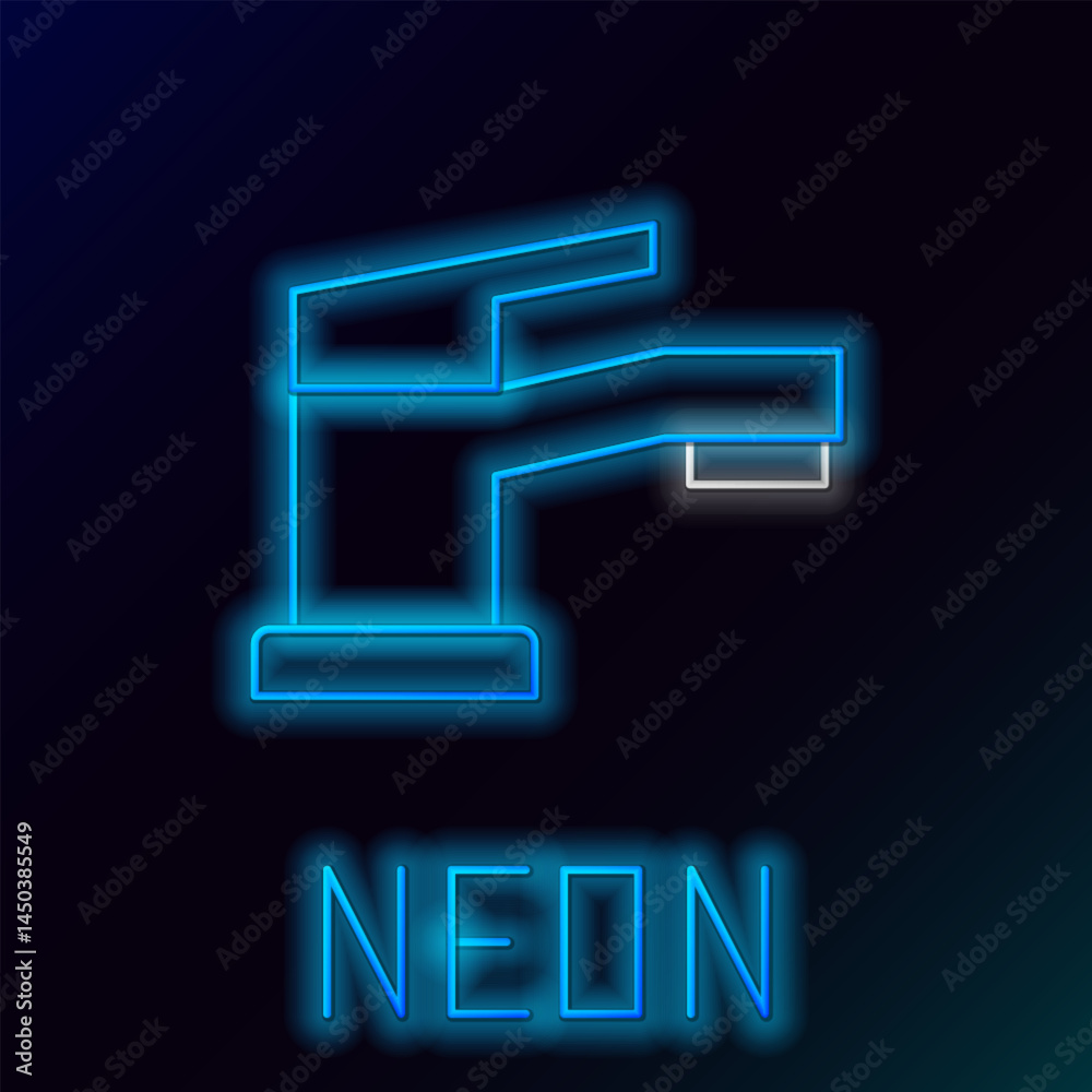 Glowing neon line Water tap icon isolated on black background. Colorful outline concept. Vector Glowing neon line Water tap icon isolated on black background. Colorful outline concept. Vector