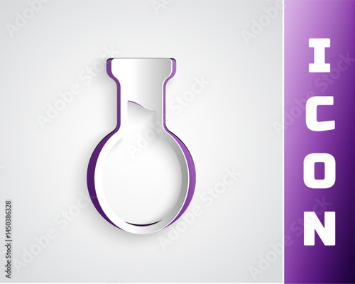 Paper cut Test tube and flask icon isolated on grey background. Chemical laboratory test. Laboratory glassware. Paper art style. Vector