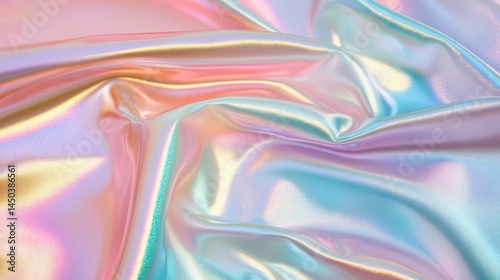 Iridescent pastel fabric with soft folds and flowing texture.