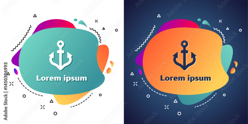 White Anchor icon isolated on white and blue background. Abstract banner with liquid shapes. Vector White Anchor icon isolated on white and blue background. Abstract banner with liquid shapes. Vector