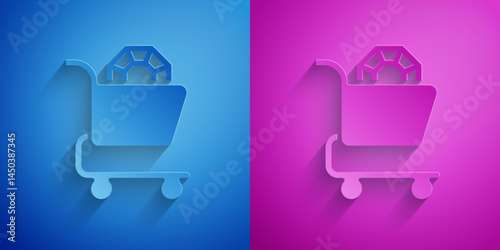 Paper cut Jewelry online shopping icon isolated on blue and purple background. Paper art style. Vector