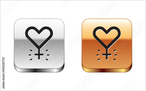 Black Feminism icon isolated on white background. Fight for freedom, independence, equality. Silver and gold square buttons. Vector