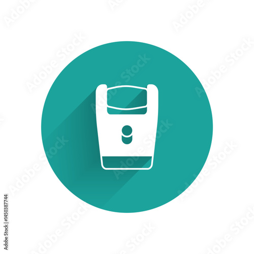 White Electric razor blade for men icon isolated with long shadow background. Electric shaver. Green circle button. Vector