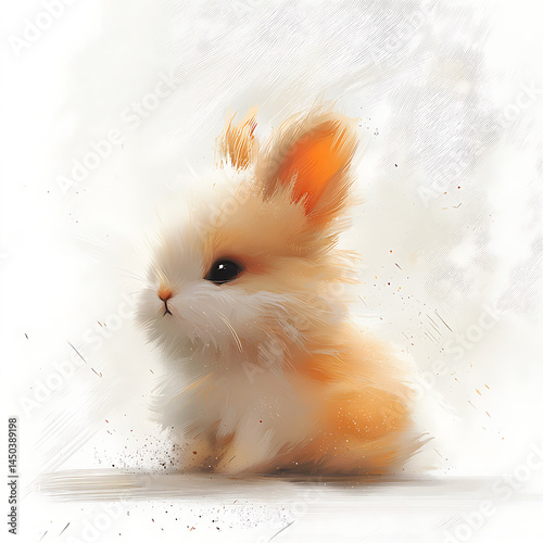Obraz na płótnie A fluffy charming bunny with soft cream and tan fur depicted in a gentle watercolor-like style on a neutral background. w salonie