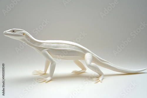 Obraz na płótnie A meticulously crafted all-white lizard figurine poised gracefully against a plain neutral background. w salonie