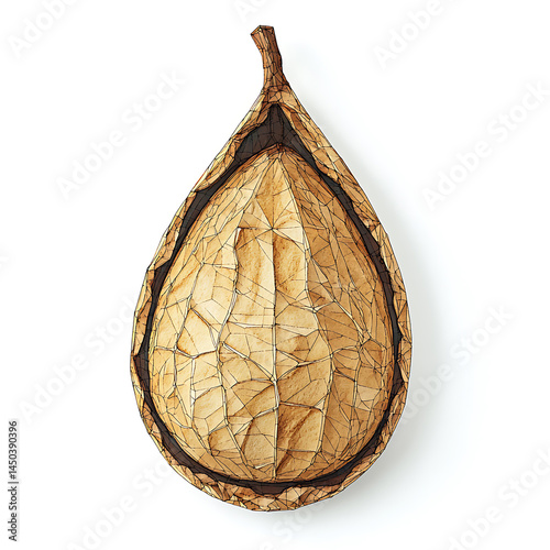 Obraz na płótnie Abstract pear-shaped sculpture with a geometric textured surface framed by a darker weathered border and a short stem. w salonie