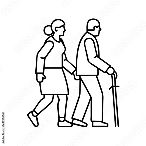 elderly couple walking icon, elderly couple walking line art - simple line art of elderly couple walking, perfect for elderly couple walking logos and icons