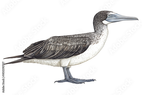 Obraz na płótnie A detailed illustration showcases a booby bird with its distinctive light blue beak and feet against a white background. w salonie