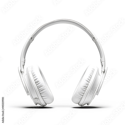 Obraz na płótnie Isolated all-white over-ear headphones are centered on a white background casting a soft shadow The headphones are facing forward. w salonie