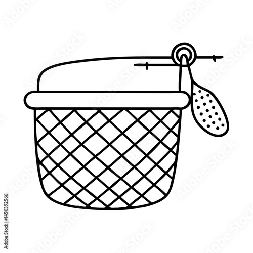 fishing creel basket icon, fishing creel basket line art - simple line art of fishing creel basket, perfect for fishing creel basket logos and icons