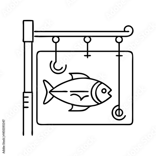 fishing tackle store sign icon, fishing tackle store sign line art - simple line art of fishing tackle store sign, perfect for fishing tackle store sign logos and icons