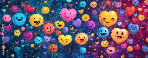 Obraz na płótnie Colorful happy emoji hearts background w salonie