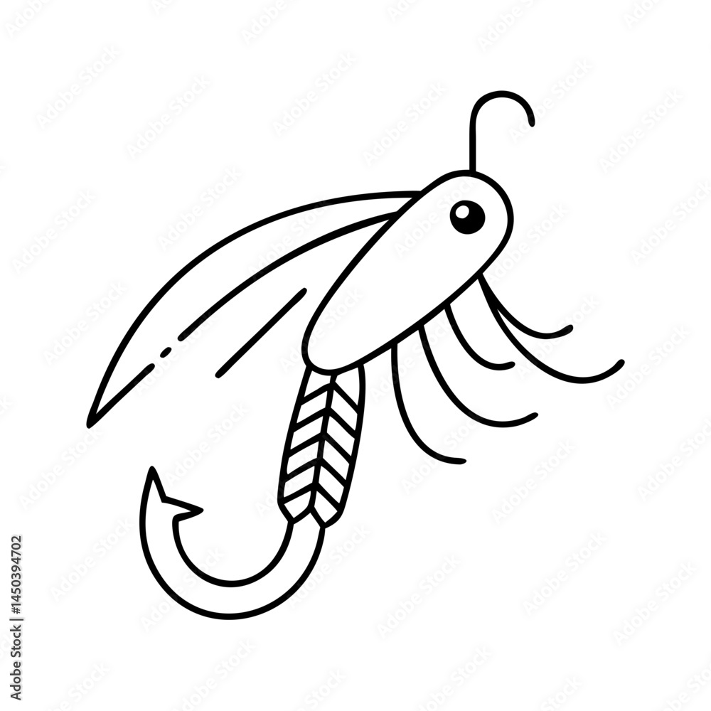 Fototapeta premium fly fishing lure icon, fly fishing lure line art - simple line art of fly fishing lure, perfect for fly fishing lure logos and icons