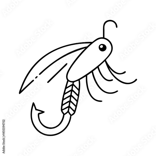 fly fishing lure icon, fly fishing lure line art - simple line art of fly fishing lure, perfect for fly fishing lure logos and icons