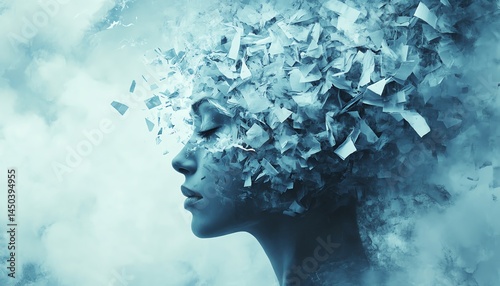 Obraz na płótnie Abstract art: Woman's face shattering into ice crystals. w salonie