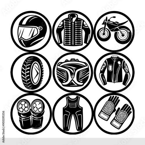 Motorcycle Gear and Accessories Icons