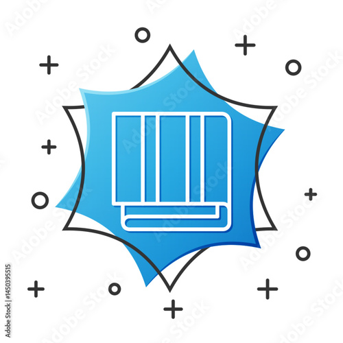 White line Towel stack icon isolated on white background. Blue hexagon button. Vector Illustration