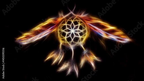 dream catcher, feathers and ornaments, indian spiri. fractal effect.