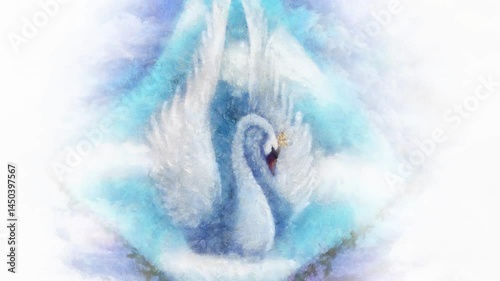 Swan on sky background, Painting and graphic design.